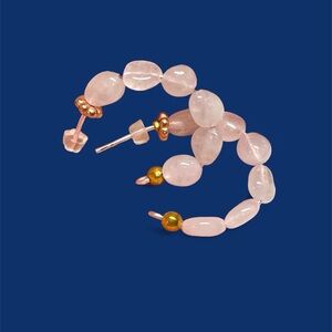 Gold and Rose Quartz half hoop Earrings